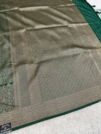 Bottle Green Banarasi Dupion Silk Saree with Embossed Antique Zari Weaving & Rich Antique Zari Pallu | STF98