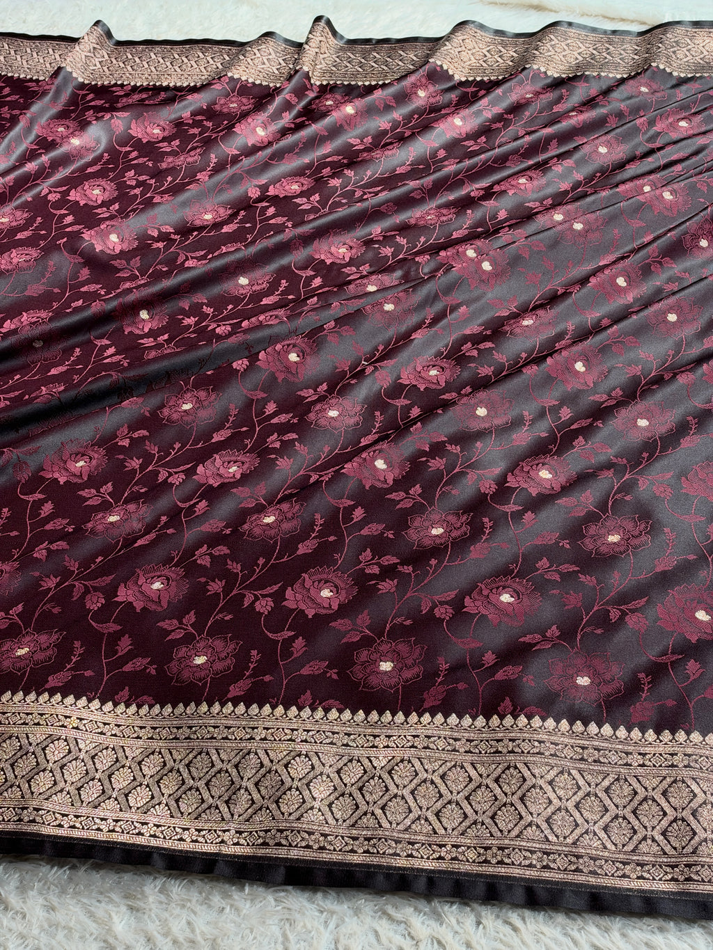 Brown Mashru Kataan Silk Saree | Zari Meena Tanchoi Woven Design | Rich Zari Pallu | Banarasi Silk Saree – MKS845