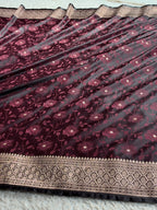 Brown Mashru Kataan Silk Saree | Zari Meena Tanchoi Woven Design | Rich Zari Pallu | Banarasi Silk Saree – MKS845