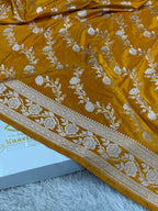 Mustard Banarasi Mashru Silk Saree with Jacquard Woven Jaal Design MKS145