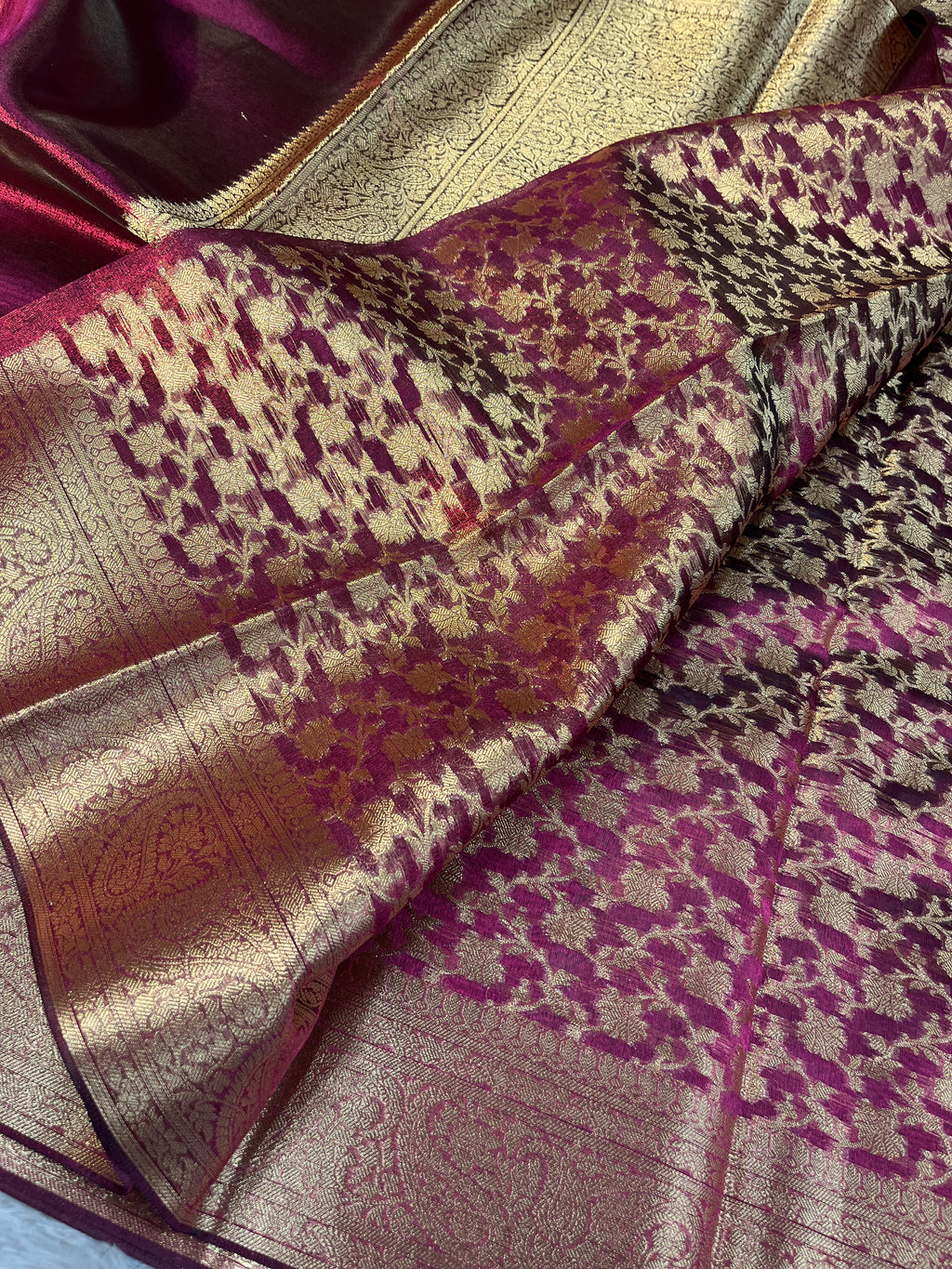 Glass Tissue Rani Saree Ts29