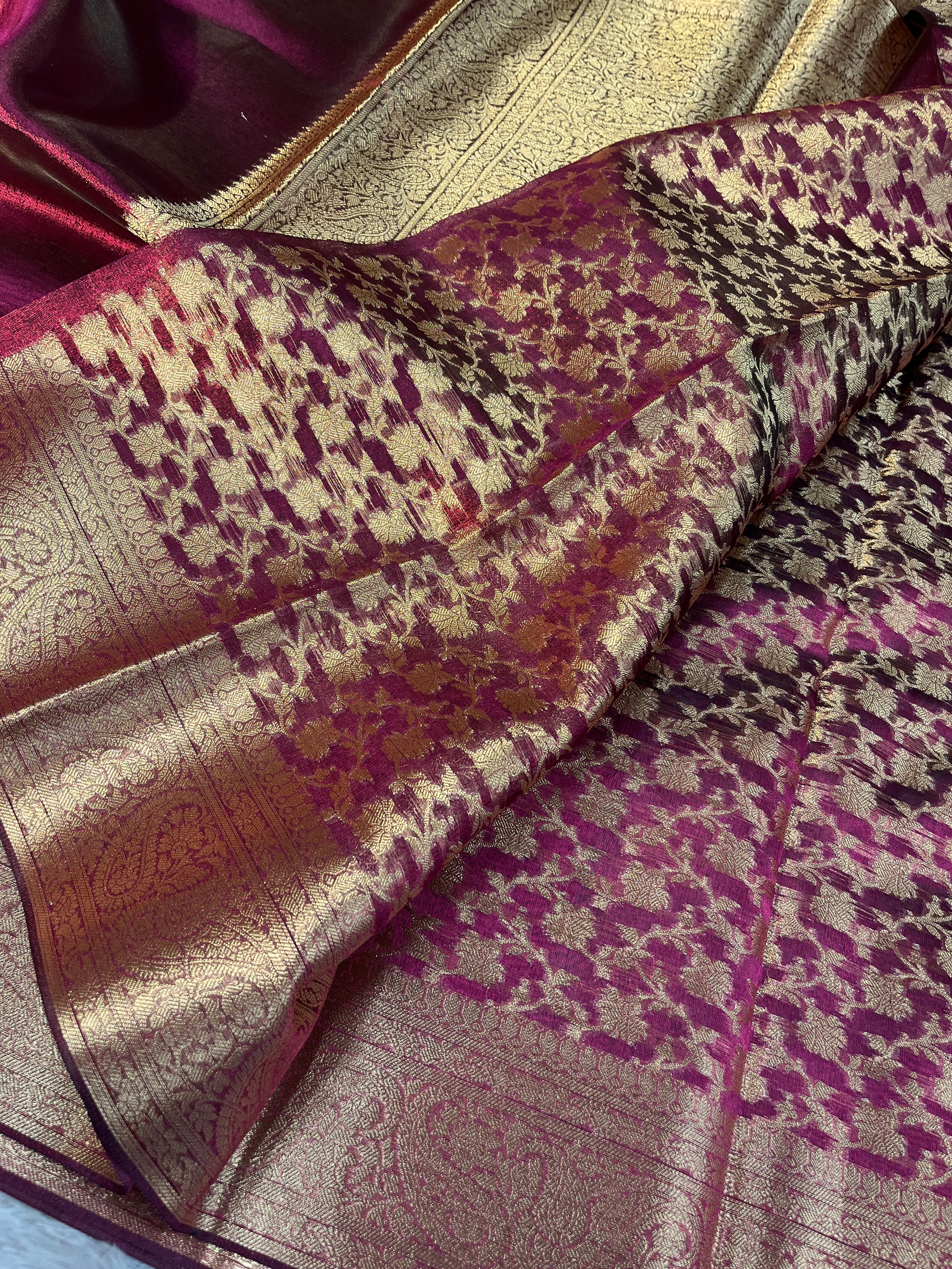 Glass Tissue Rani Saree Ts29