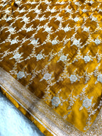 Mustard Mashru Silk Saree in Jaal Pattern MKS010