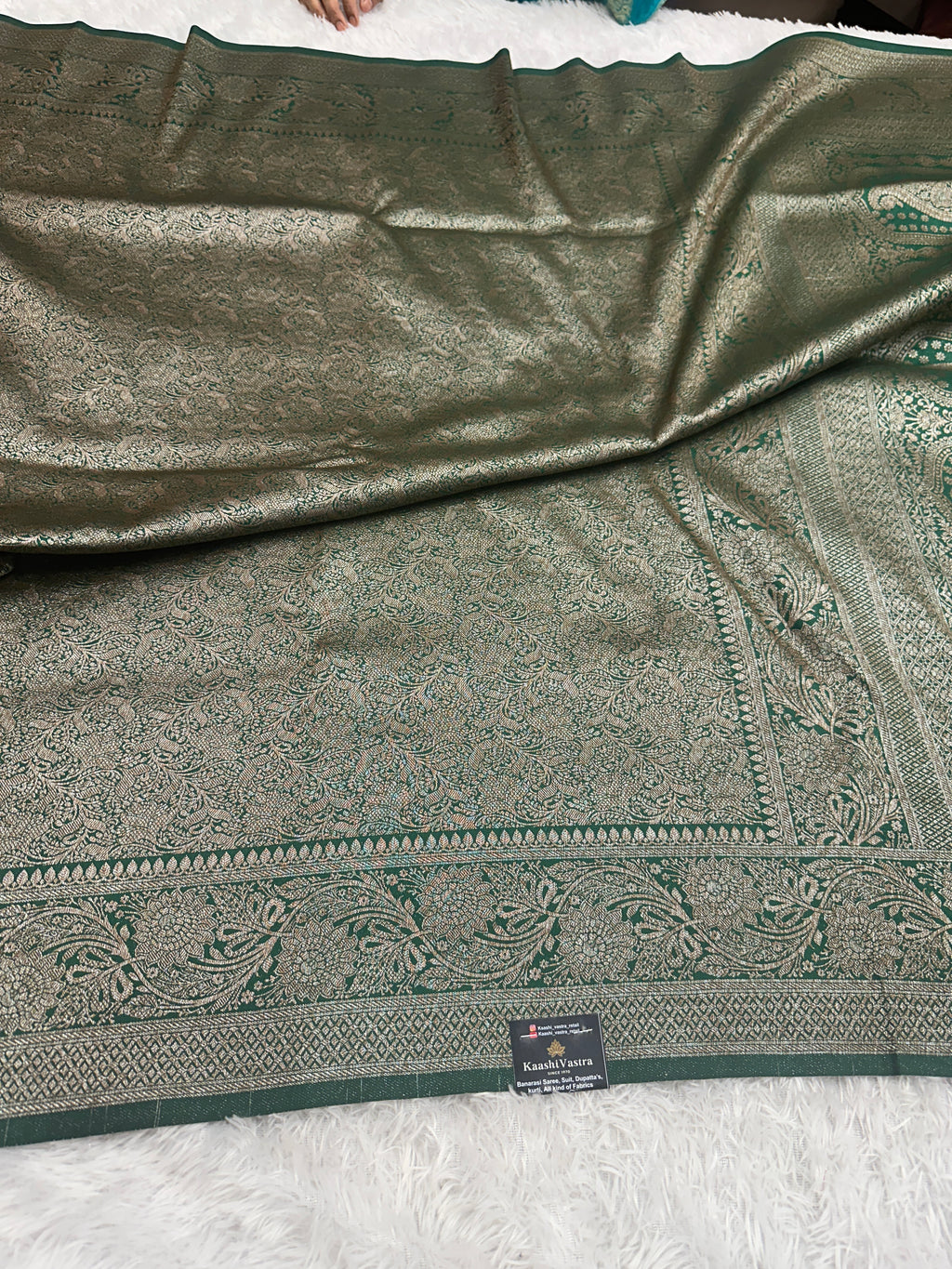 Green Banarasi Dupion Silk Saree with Embossed Antique Zari Weaving & Rich Antique Zari Pallu | STF105