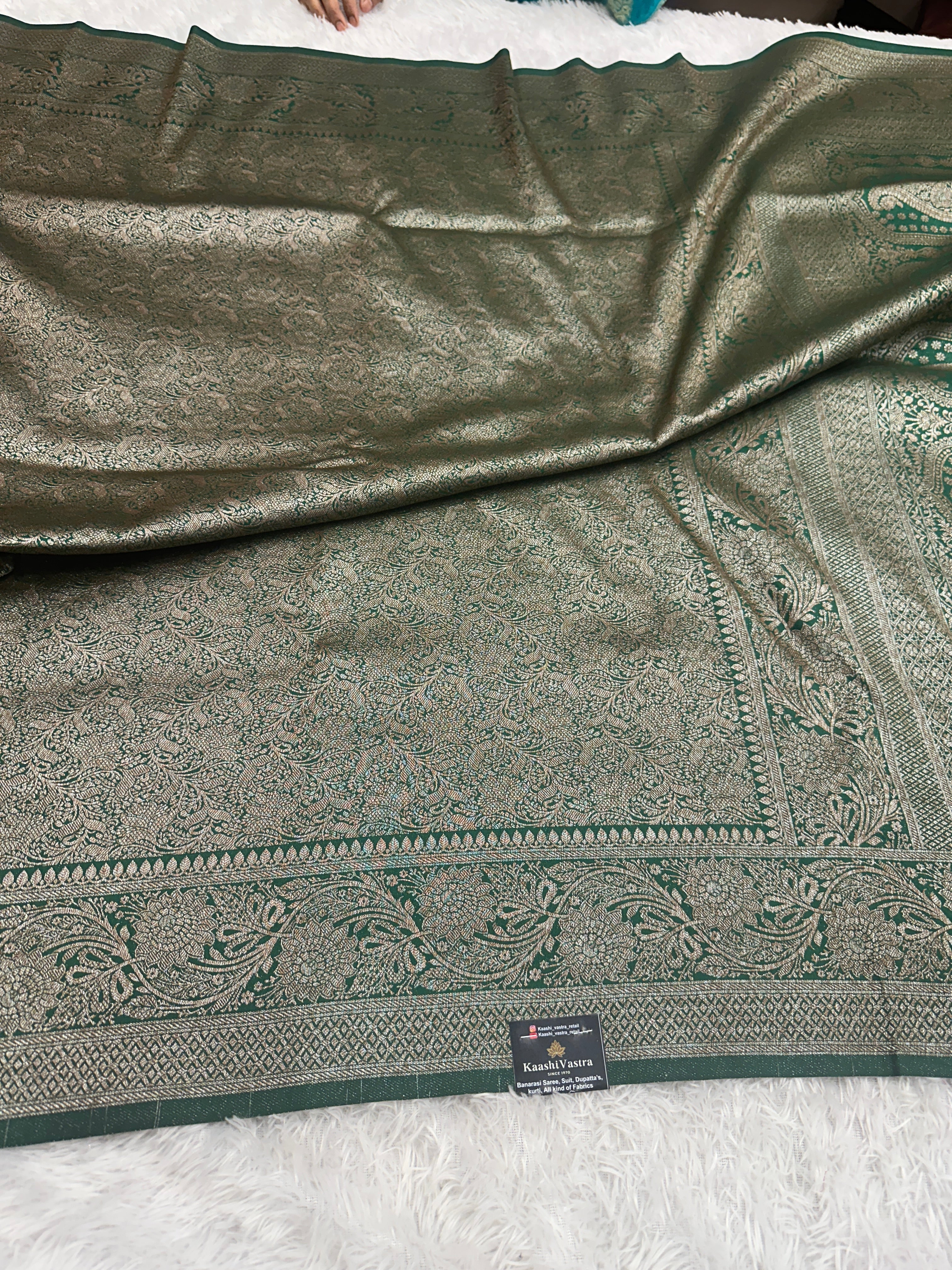 Green Banarasi Dupion Silk Saree with Embossed Antique Zari Weaving & Rich Antique Zari Pallu | STF105