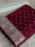 Wine Mashru Kataan Silk Saree with Tanchoi Zari Meena Weaving & Rich Zari Pallu – MKS838