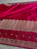 Rani Pink Dual Shade Mashru Kataan Silk Saree with All-Over Siroski Stone Work | Woven Pallu & Blouse | MKS840