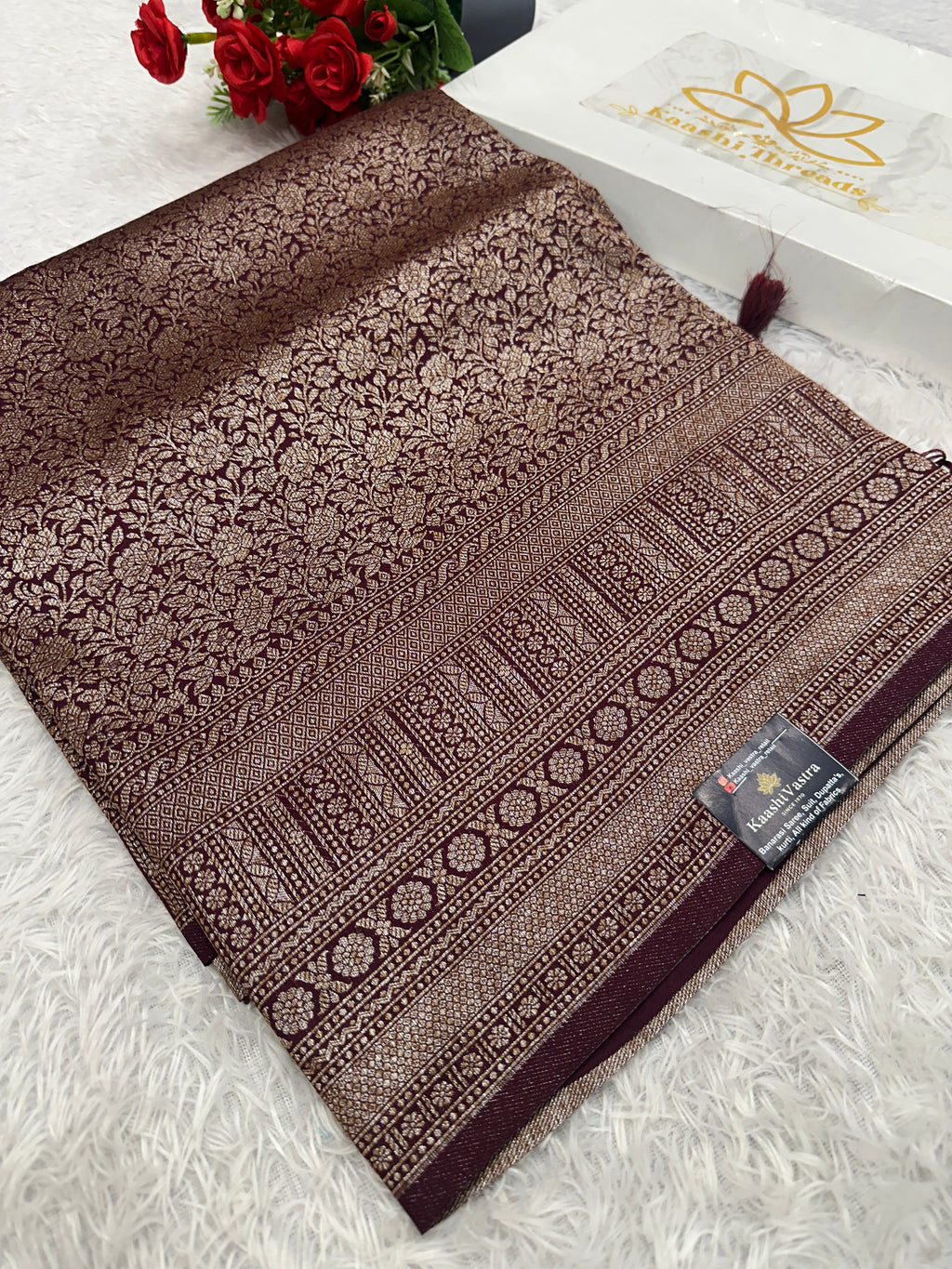 Wine Banarasi Dupion Silk Saree with Embossed Antique Zari Weaving & Rich Antique Zari Pallu | STF86