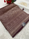 Wine Banarasi Dupion Silk Saree with Embossed Antique Zari Weaving & Rich Antique Zari Pallu | STF86