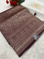 Wine Banarasi Dupion Silk Saree with Embossed Antique Zari Weaving & Rich Antique Zari Pallu | STF86