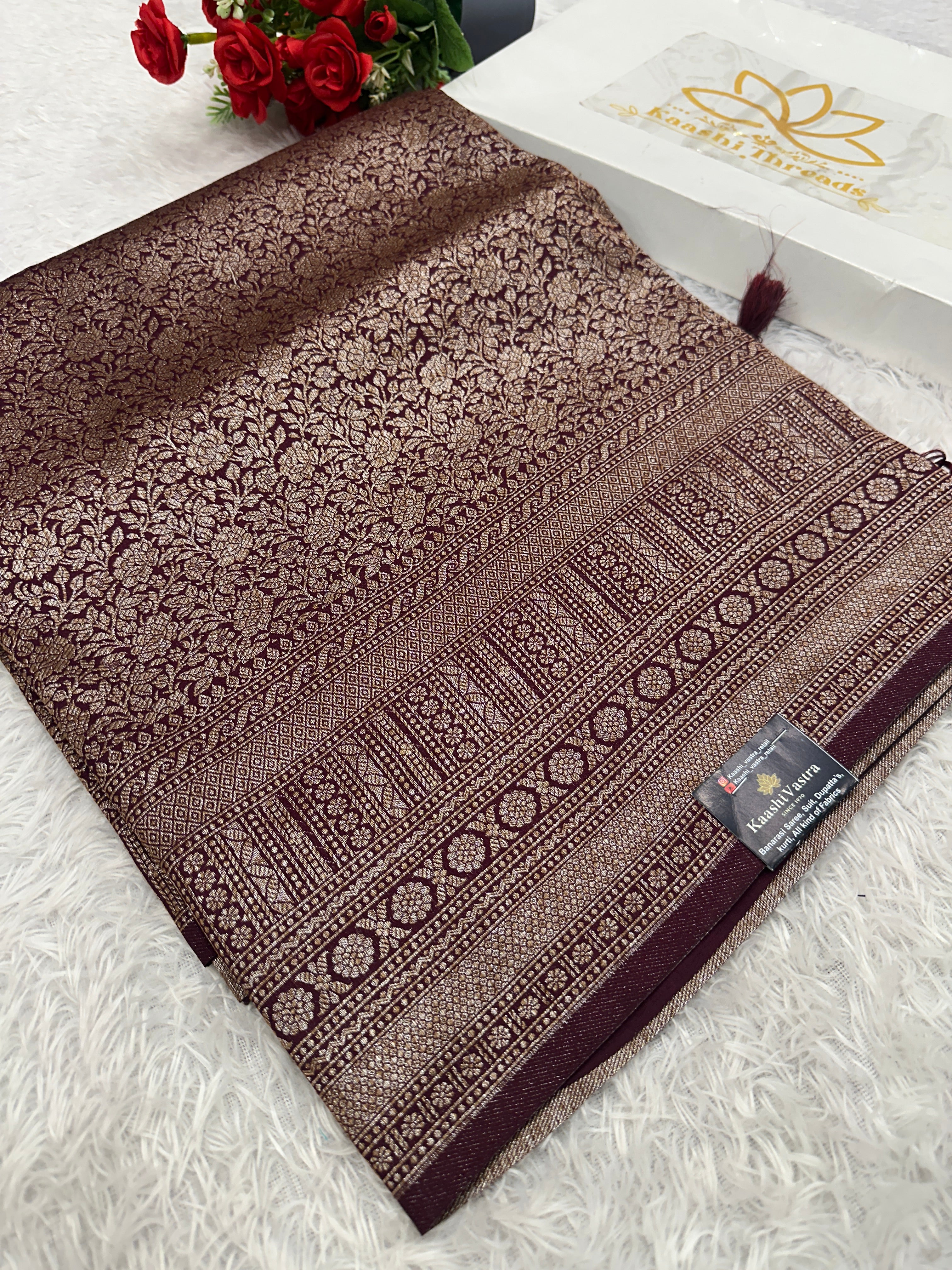 Wine Banarasi Dupion Silk Saree with Embossed Antique Zari Weaving & Rich Antique Zari Pallu | STF86