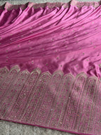 MKS809 – Premium Mashru Kataan Silk Saree with Ikkat Zari Weaving & 1 Lakh+ Swarovski Work