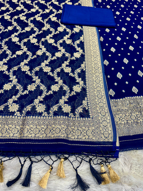 Banarasi Jacquard Zari Georgette Suit Dress – 3 Pc Set MSS24