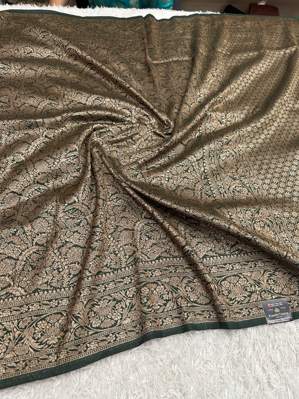 Green  Banarasi Dupion Silk Saree with Embossed Antique Zari Weaving & Rich Antique Zari Pallu | STF110