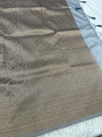 Grey Banarasi Dupion Silk Saree with Embossed Antique Zari Weaving & Rich Antique Zari Pallu | STF72