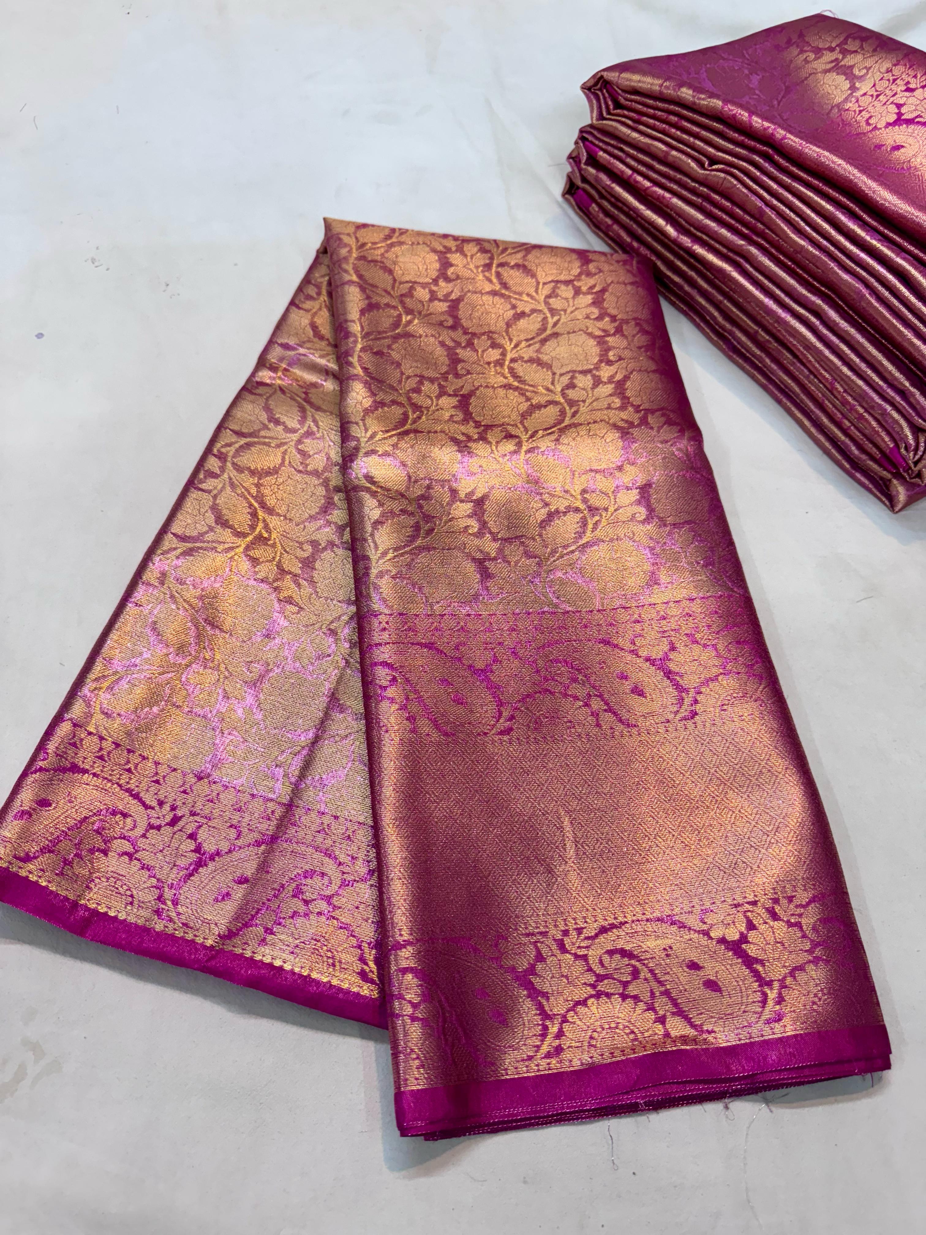 Dark Pink Tissue Ambossed Silk Saree TS118