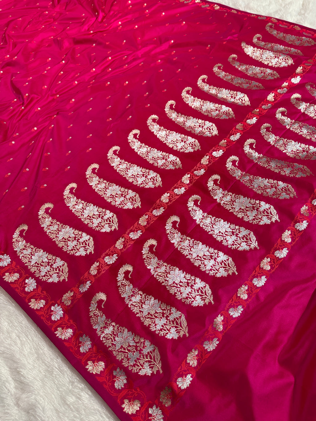 Rani Banarasi Mashru Silk Saree with Dot Buti Weaving & Fancy Jacquard Border MKS104