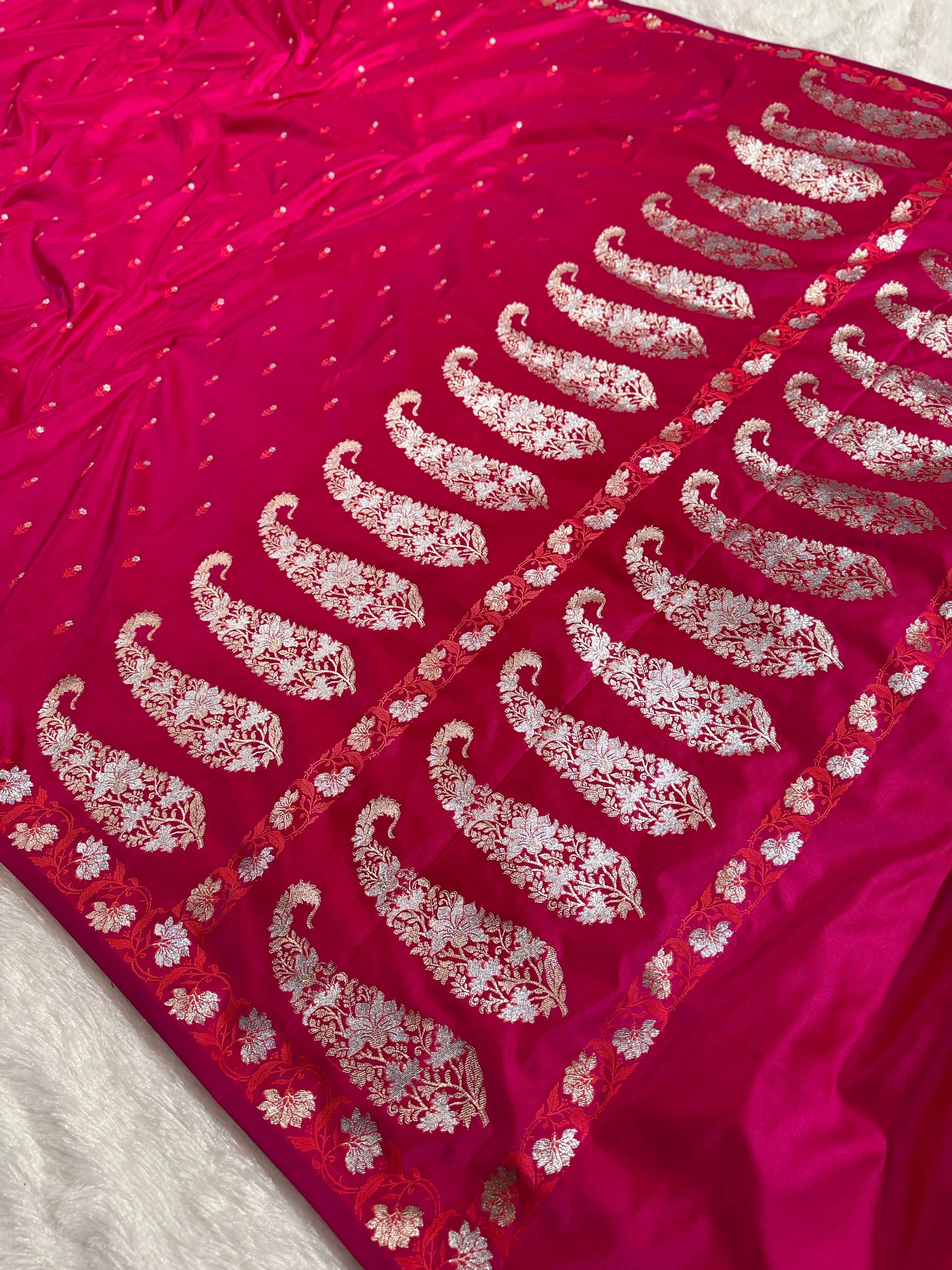 Rani Banarasi Mashru Silk Saree with Dot Buti Weaving & Fancy Jacquard Border MKS104