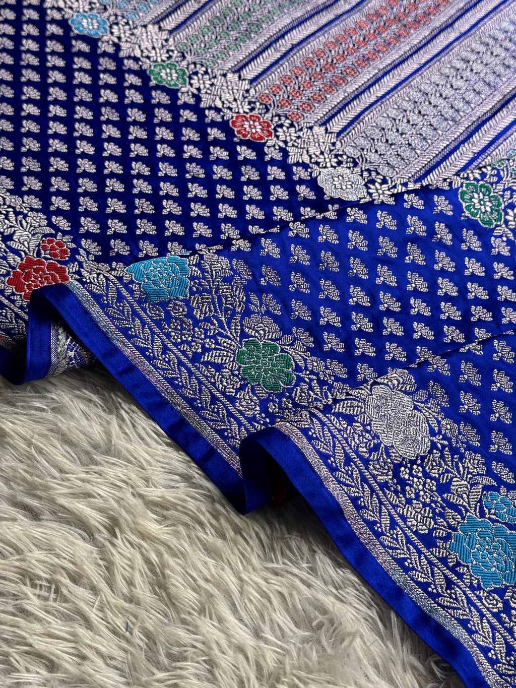 Royal Blue Meena Work Banarasi Mashru Silk Saree with Jacquard Weave MKS301