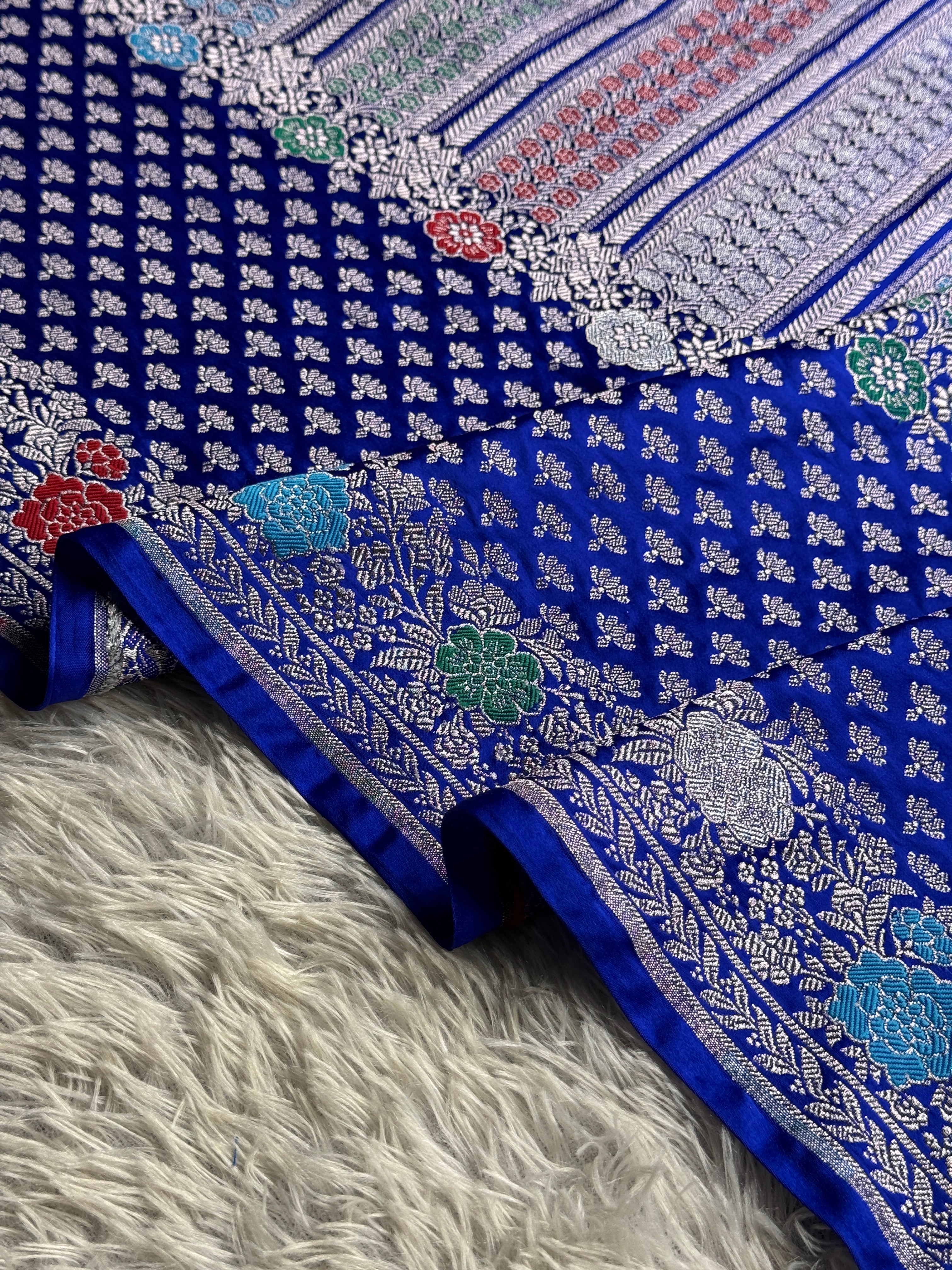 Royal Blue Meena Work Banarasi Mashru Silk Saree with Jacquard Weave MKS301