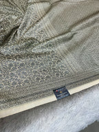 STF48 – Elegant Cream Dupion Saree with Silver-Black Antique Zari Weaving