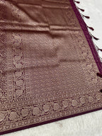 Maroon Banarasi Dupion Silk Saree with Embossed Antique Zari Weaving & Rich Antique Zari Pallu | STF62