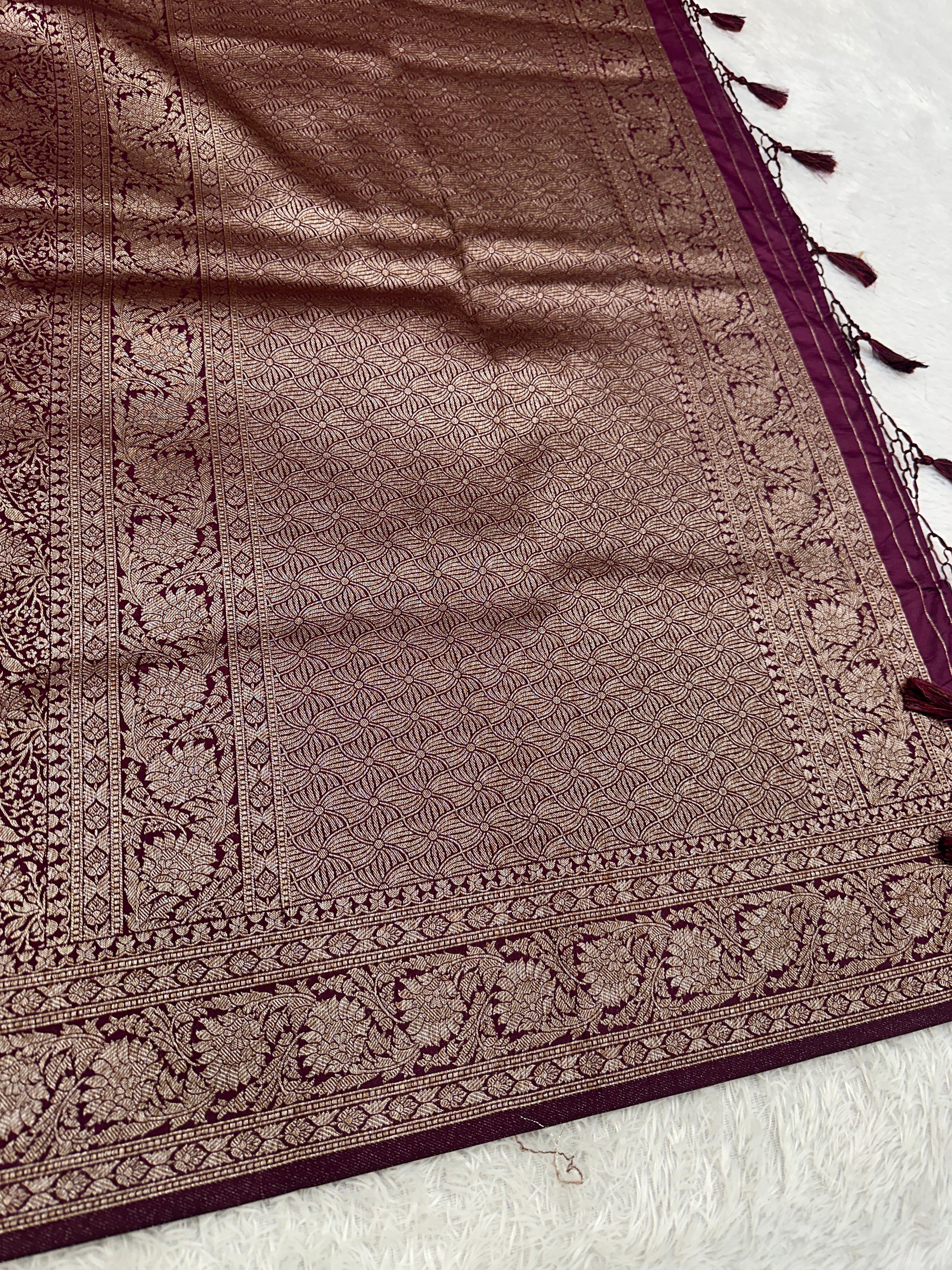 Maroon Banarasi Dupion Silk Saree with Embossed Antique Zari Weaving & Rich Antique Zari Pallu | STF62