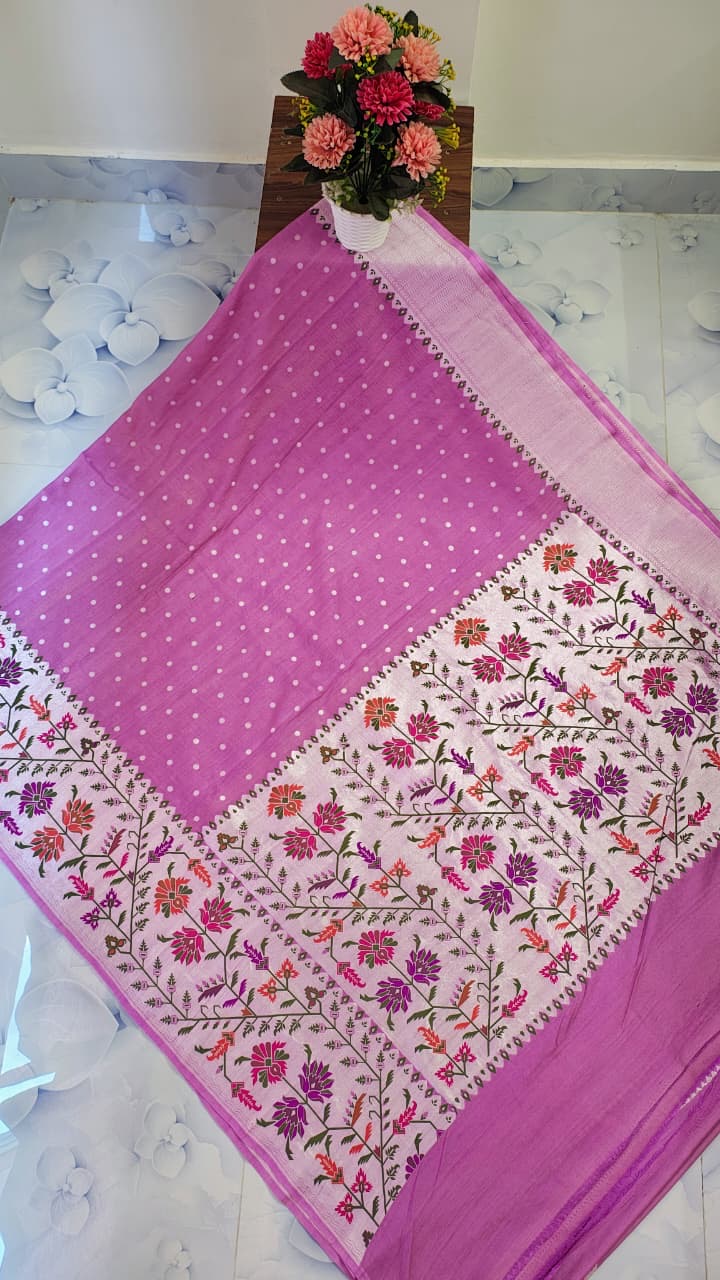 Pure Silk Tussar Banarasi Saree with All-over Meenakari Jaal Woven Pattern TSS12