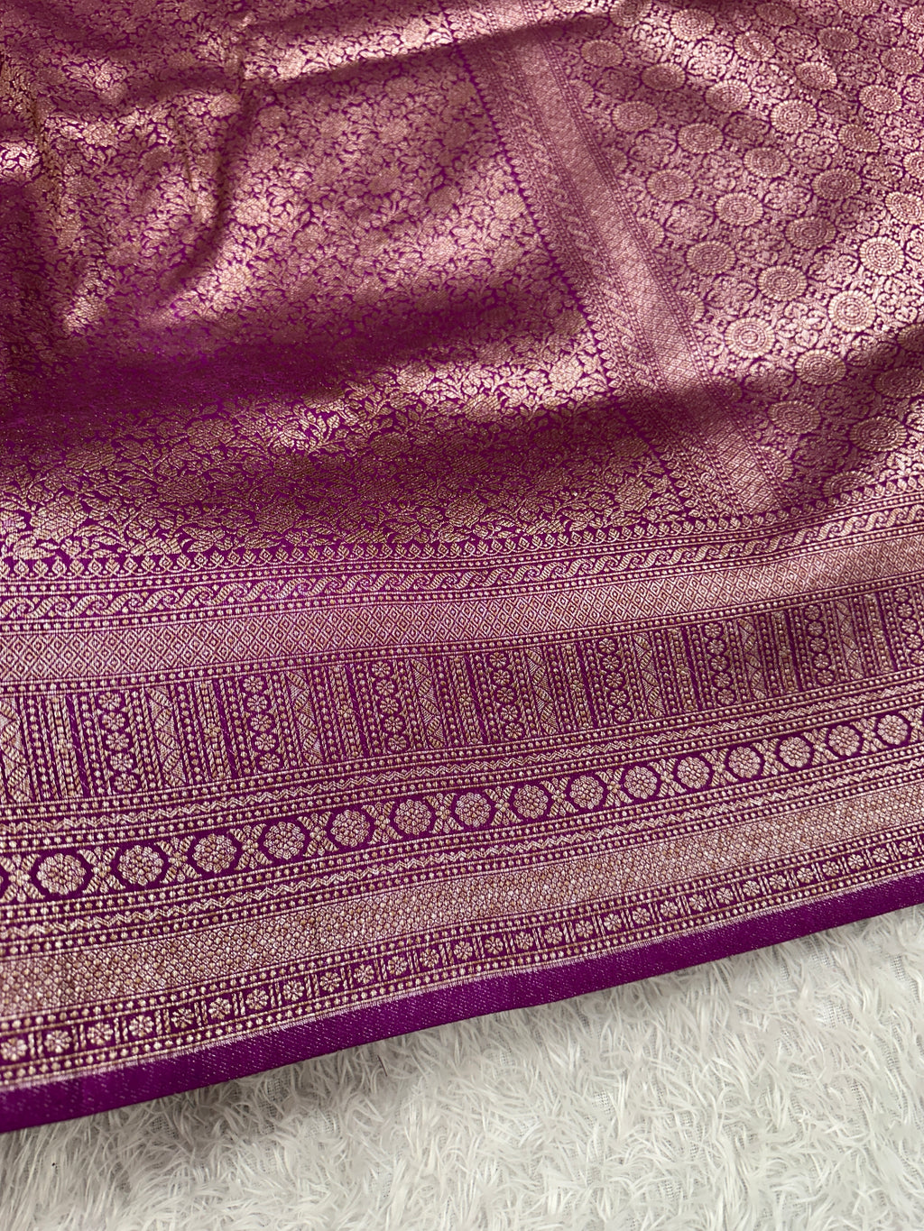 Magenta Banarasi Dupion Silk Saree with Embossed Antique Zari Weaving & Rich Antique Zari Pallu | STF88