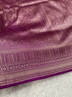 Magenta Banarasi Dupion Silk Saree with Embossed Antique Zari Weaving & Rich Antique Zari Pallu | STF88