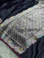 Black Premium Banarasi Mashru Silk Saree with Border & Pallu Meena Work MKS152