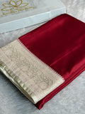 Elegant Maroon Mashru Kataan Silk Saree with Cream Contrast Zari Border – MKS632