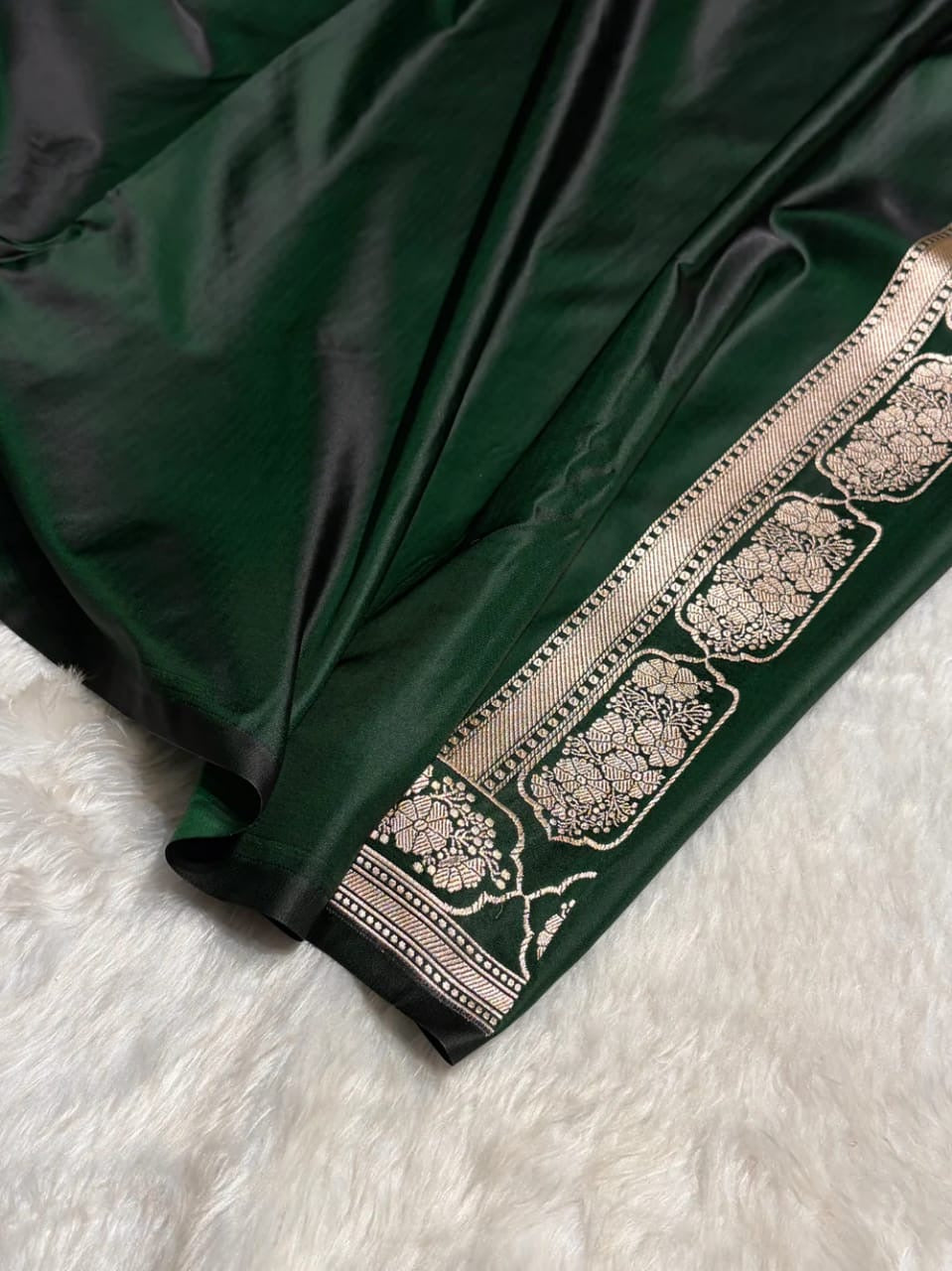 Banarasi Mashru Kataan Silk Saree Featuring Flower Buta Design with Ikkat Border and Zari Pallu – MKS409