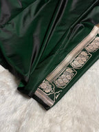 Banarasi Mashru Kataan Silk Saree Featuring Flower Buta Design with Ikkat Border and Zari Pallu – MKS409