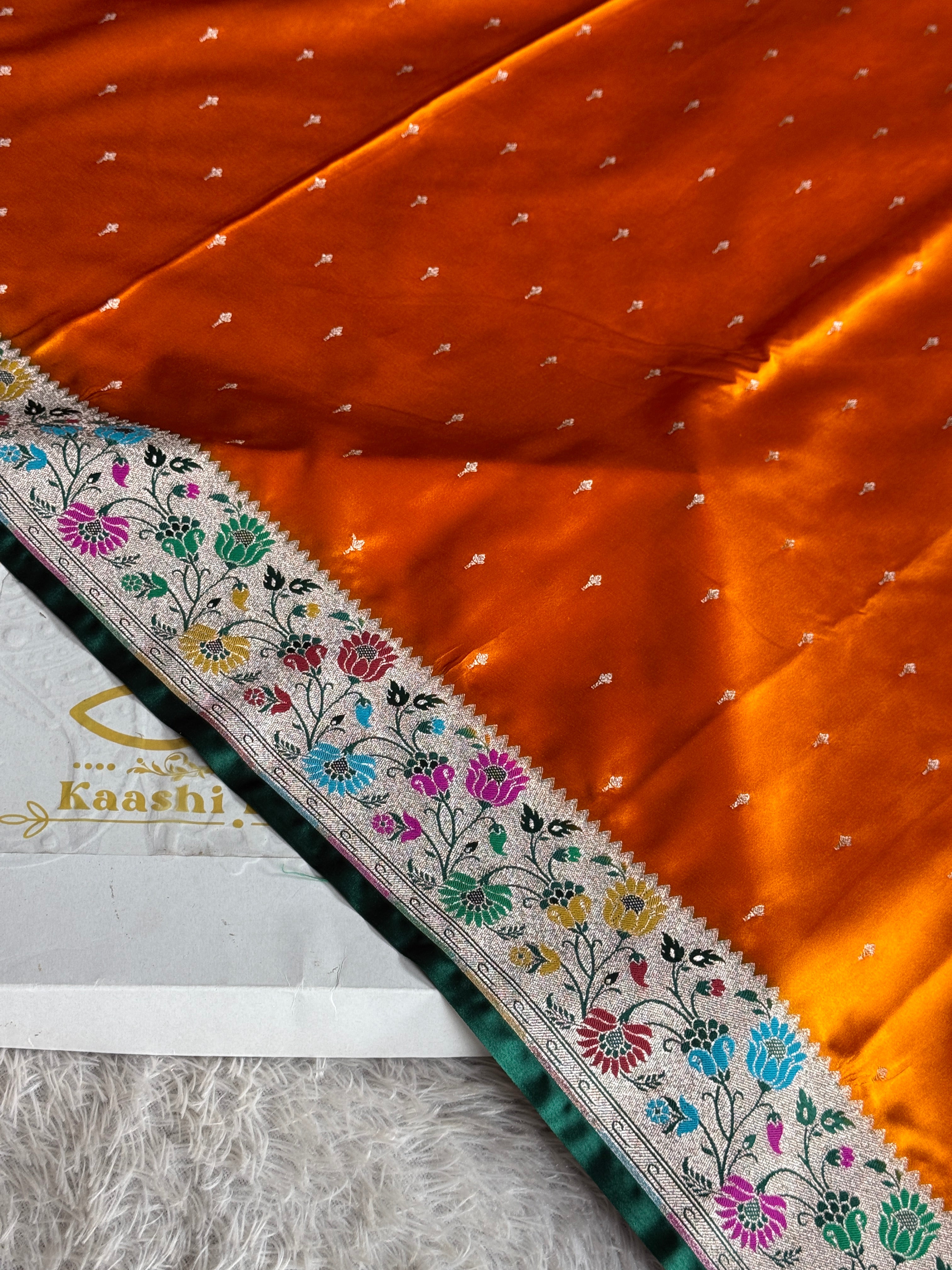 Mustard Green Contrast Paithani Mashru Kataan Silk Saree – MKS654