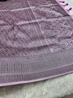 STF56 – Elegant Lavender Dupion Saree with Embossed Square Woven Designs