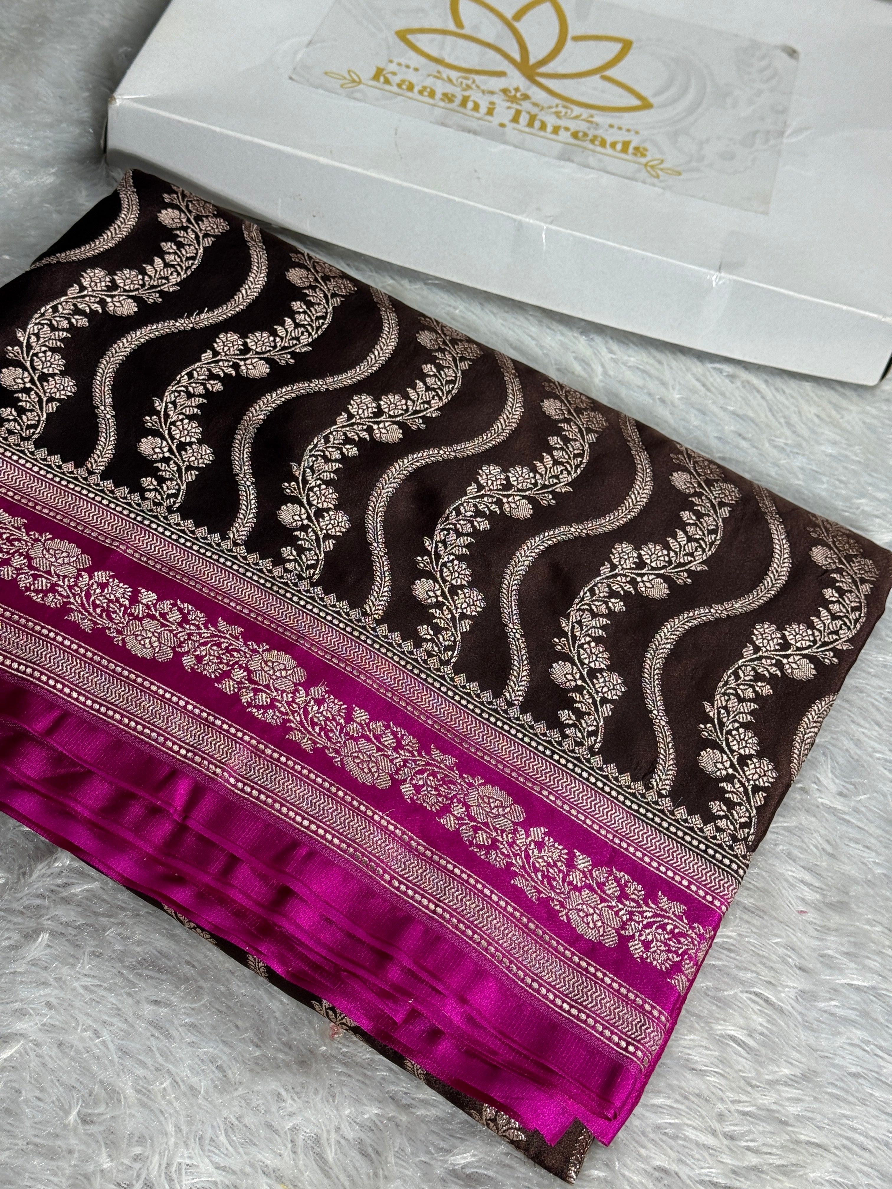 Coffee Brown & Dark Pink Mashru Kataan Silk Saree MKS361