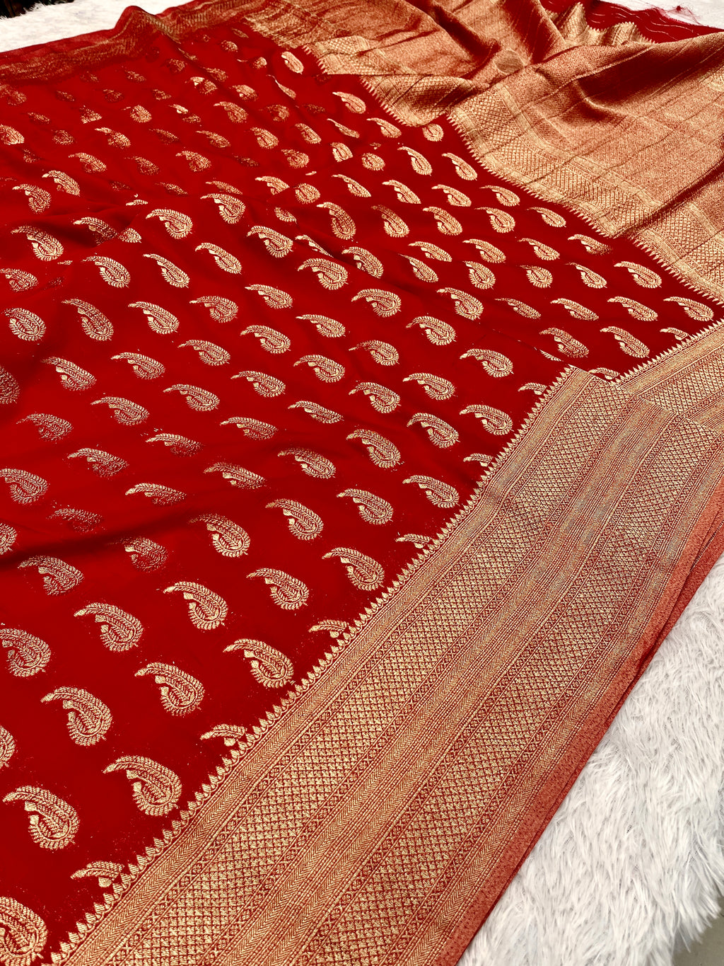 Chinon Silk Karry  Buta  Design Red color  Saree CN07