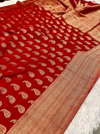 Chinon Silk Karry  Buta  Design Red color  Saree CN07