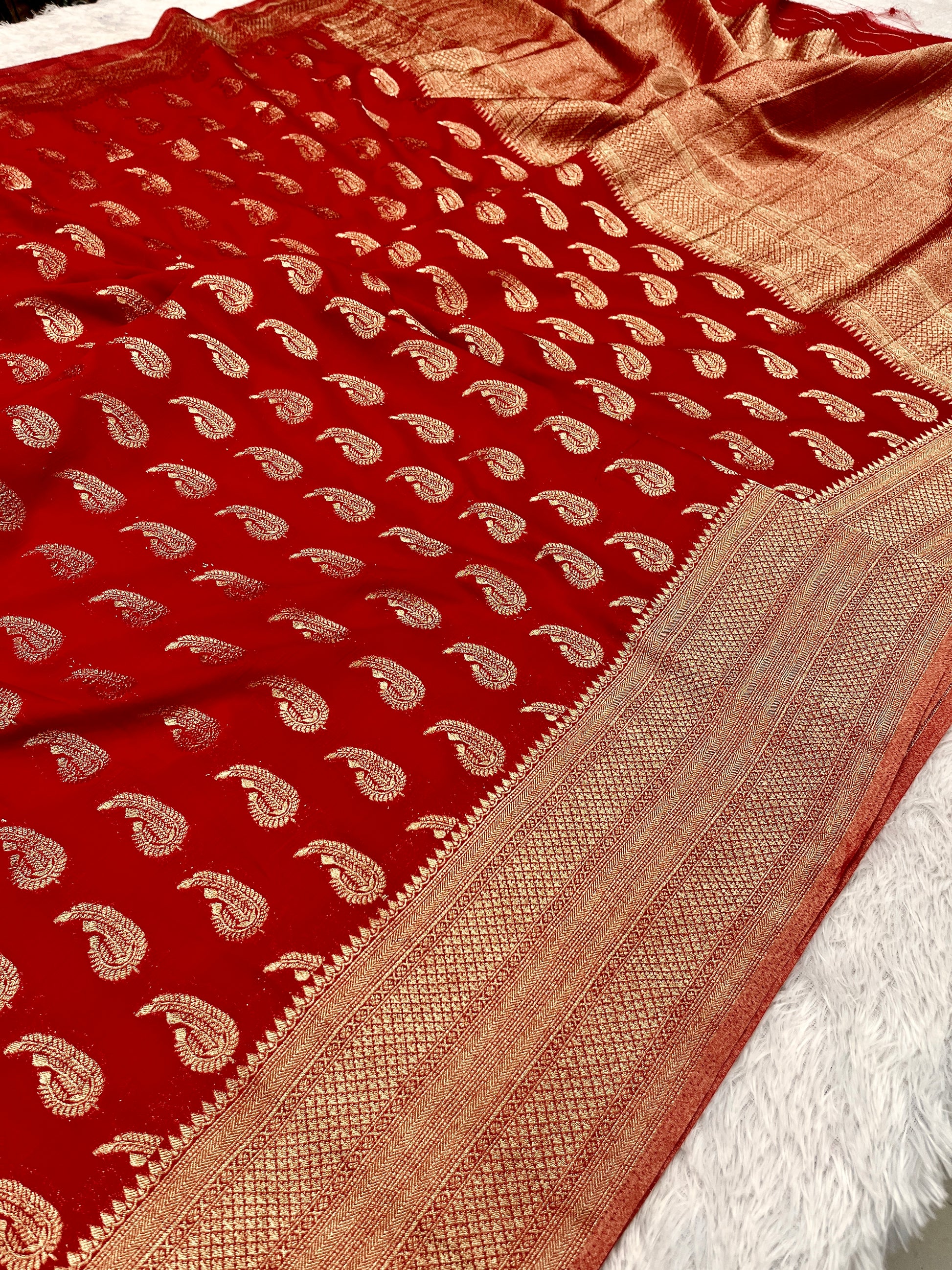 Chinon Silk Karry  Buta  Design Red color  Saree CN07