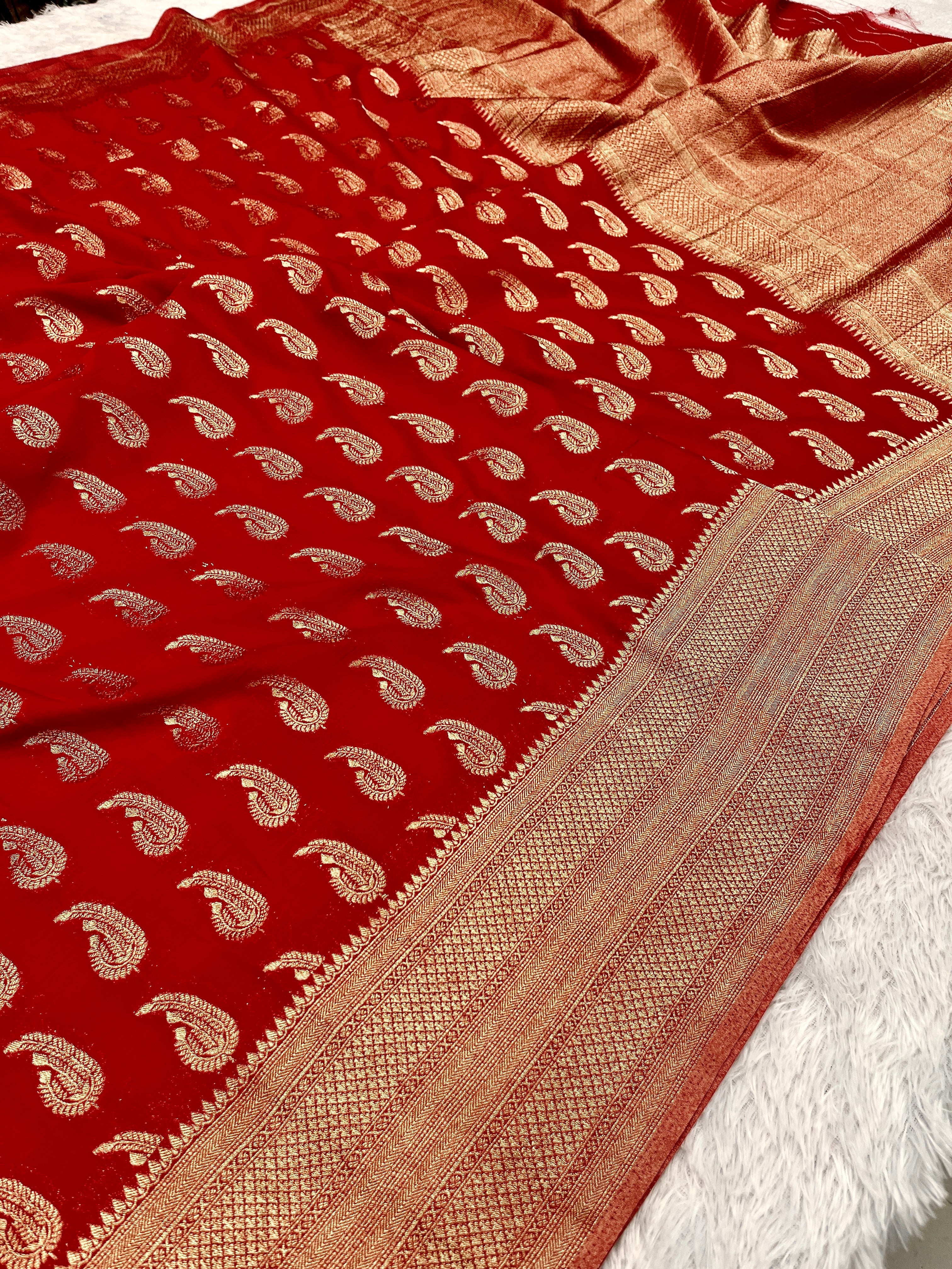 Chinon Silk Karry  Buta  Design Red color  Saree CN07