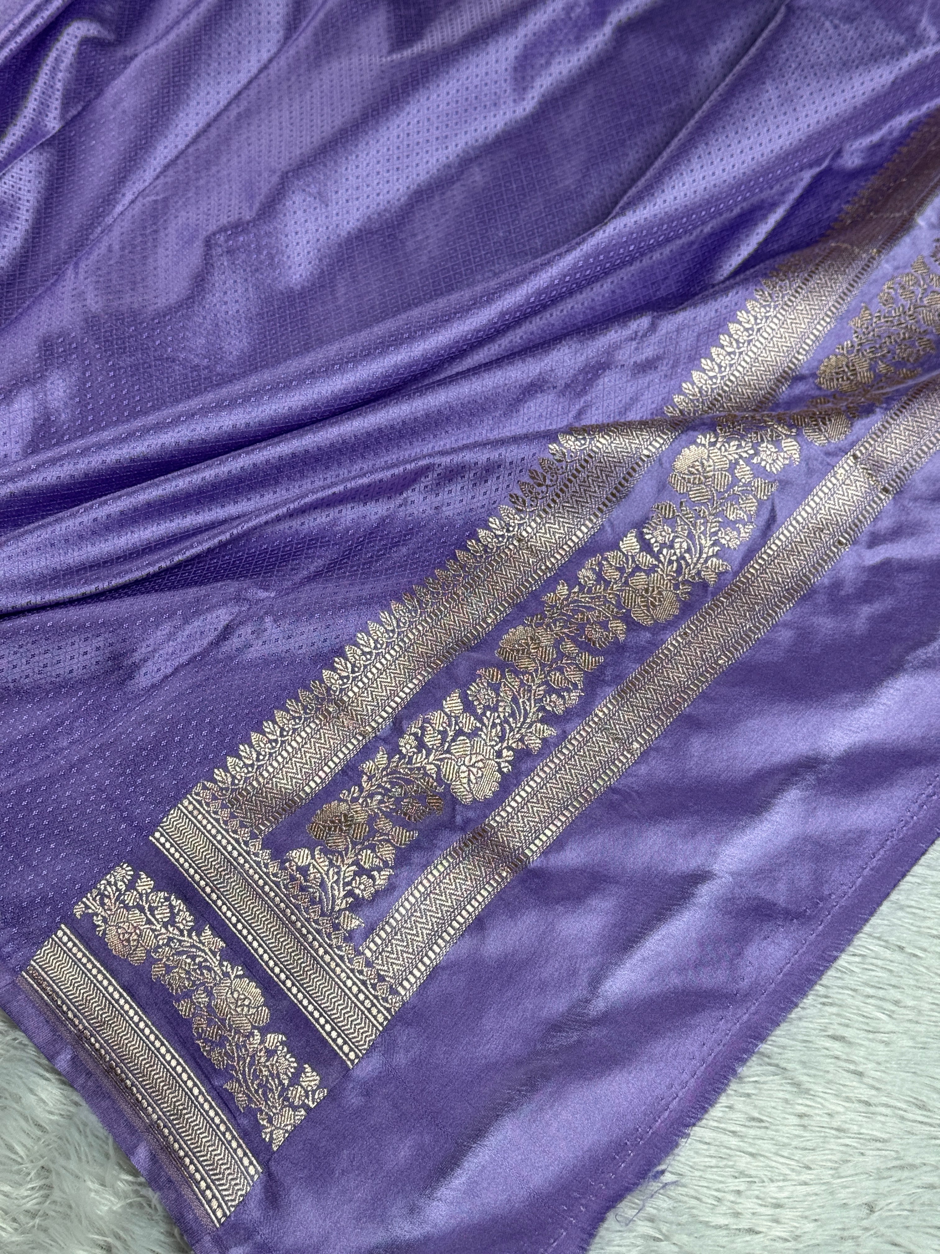 Lavender Mashru Kataan Silk Saree with Jaal Woven Pattern | MKS504