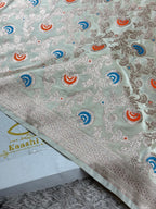 Elegant Pista Cream Mashru Kataan Saree with Meenakari Jaal Work MKS601