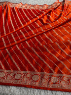 Rust Orange Mashru Kataan Silk Saree | Aadha Woven Design with Rich Zari Pallu | MKS841