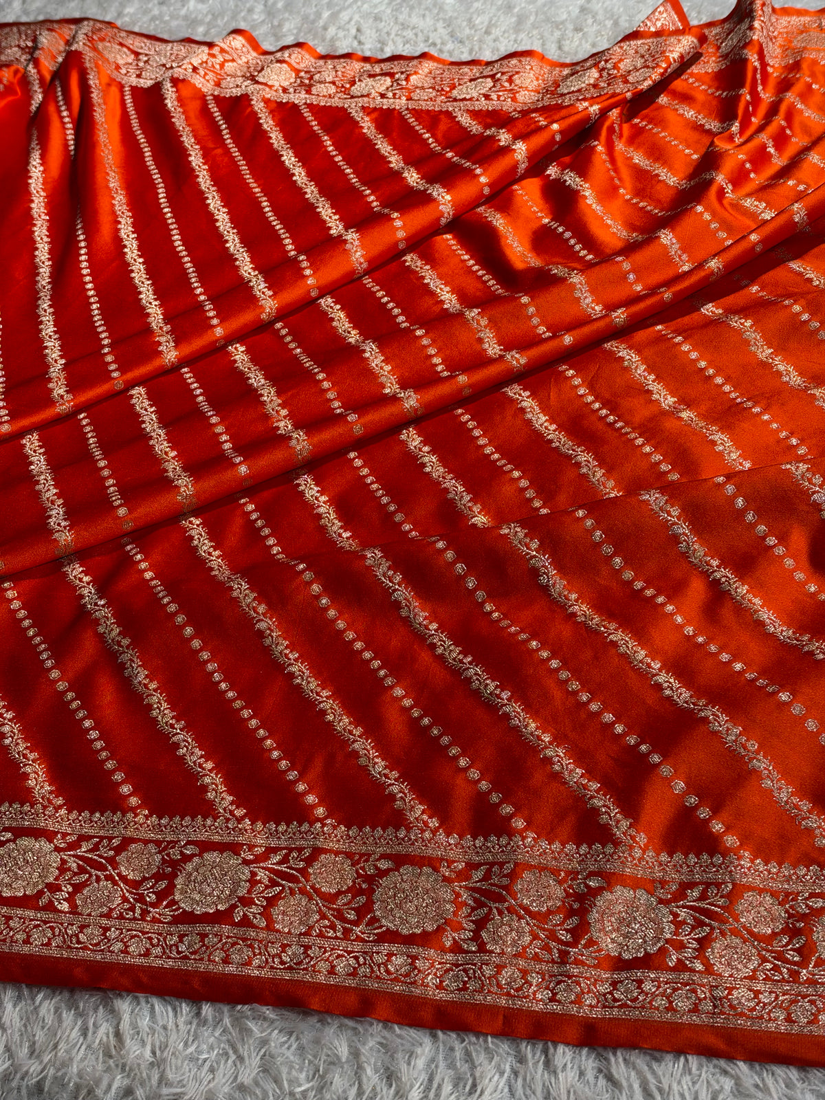 Rust Orange Mashru Kataan Silk Saree | Aadha Woven Design with Rich Zari Pallu | MKS841