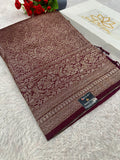 Wine Banarasi Dupion Silk Saree with Embossed Antique Zari Weaving & Rich Antique Zari Pallu | STF65
