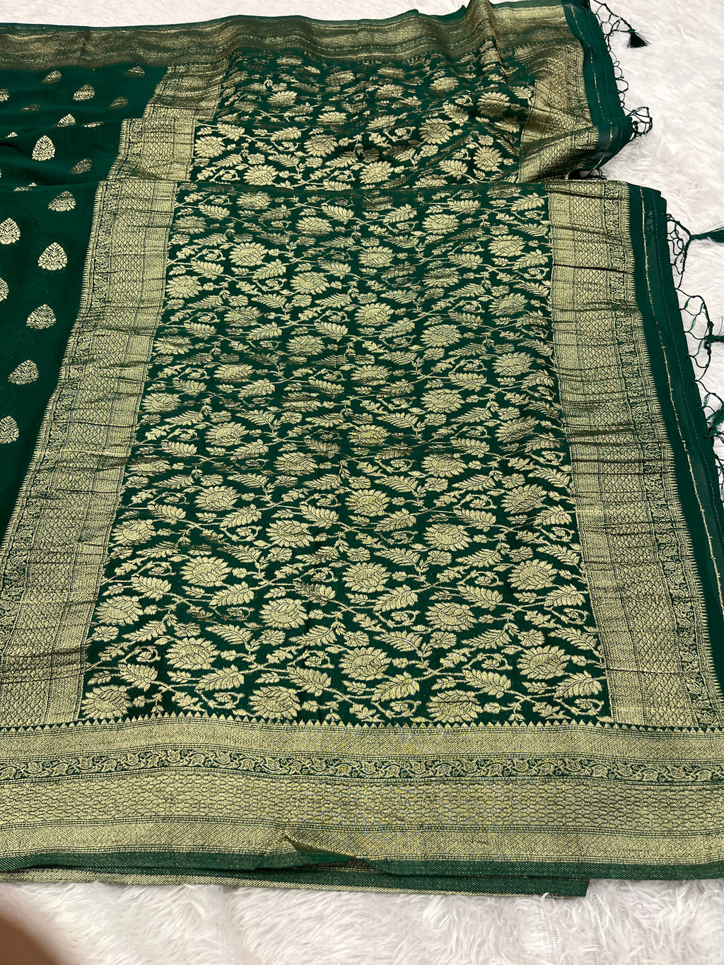 Chinon Silk Buta Zari Green Color Saree CN01