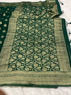 Chinon Silk Buta Zari Green Color Saree CN01