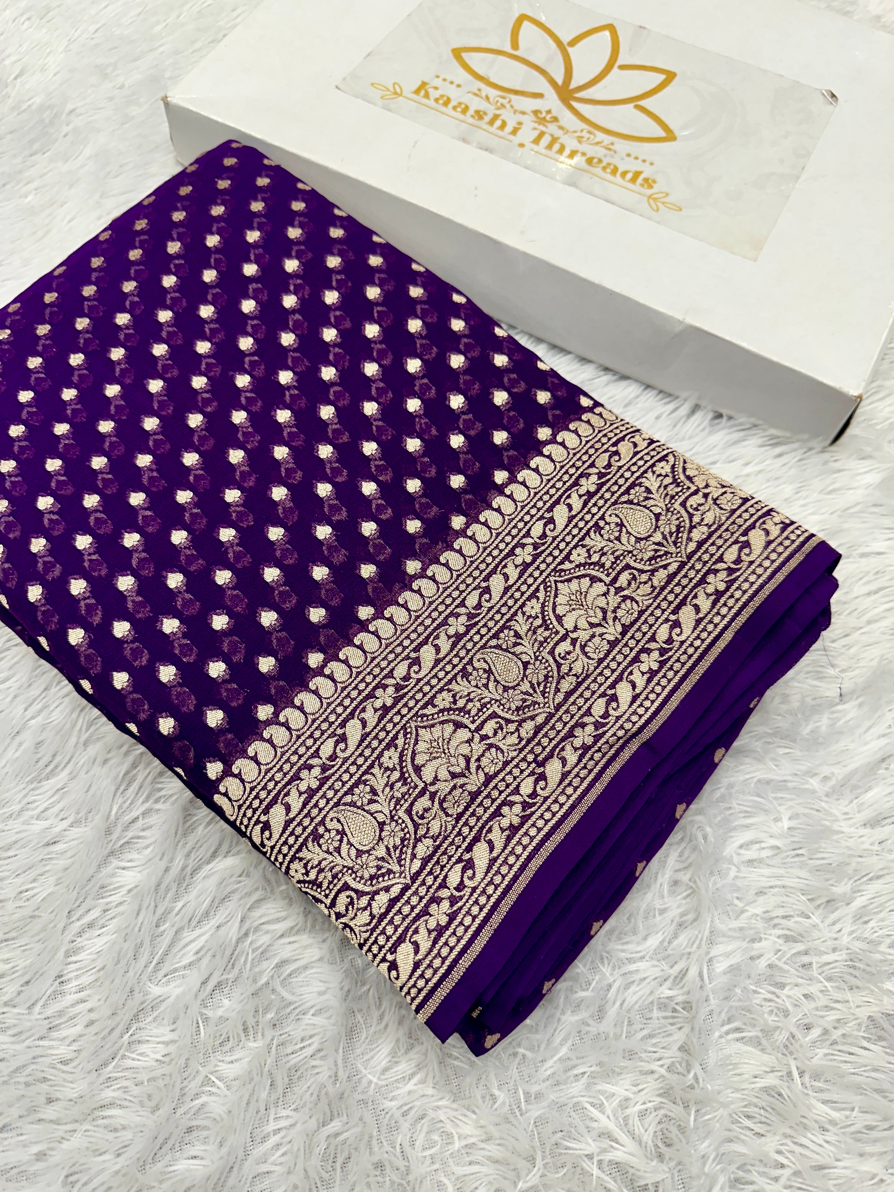 Purple Pure Natural Silk Khaddi Georgette Saree with Neem Zari Buti | PSG11