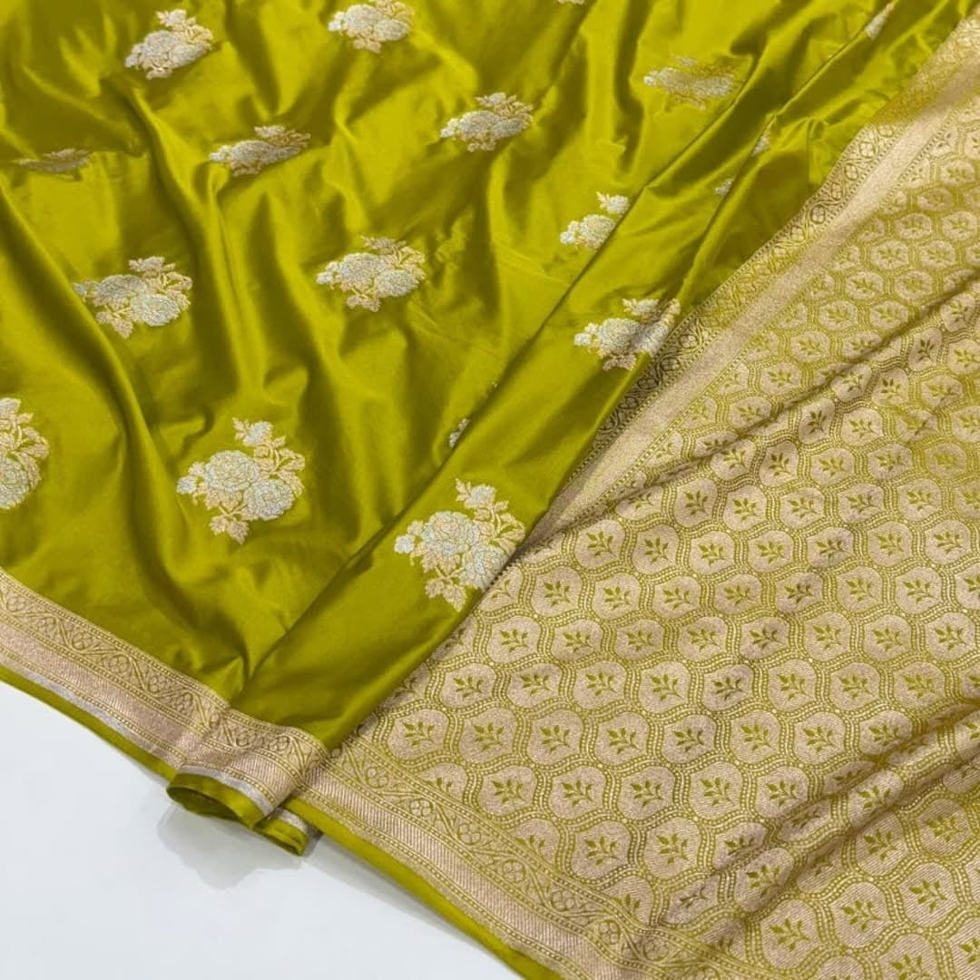 ✨ Mashru Kataan Silk Saree with Buta Woven Pattern & Meenakari Jaal Design – MKS415